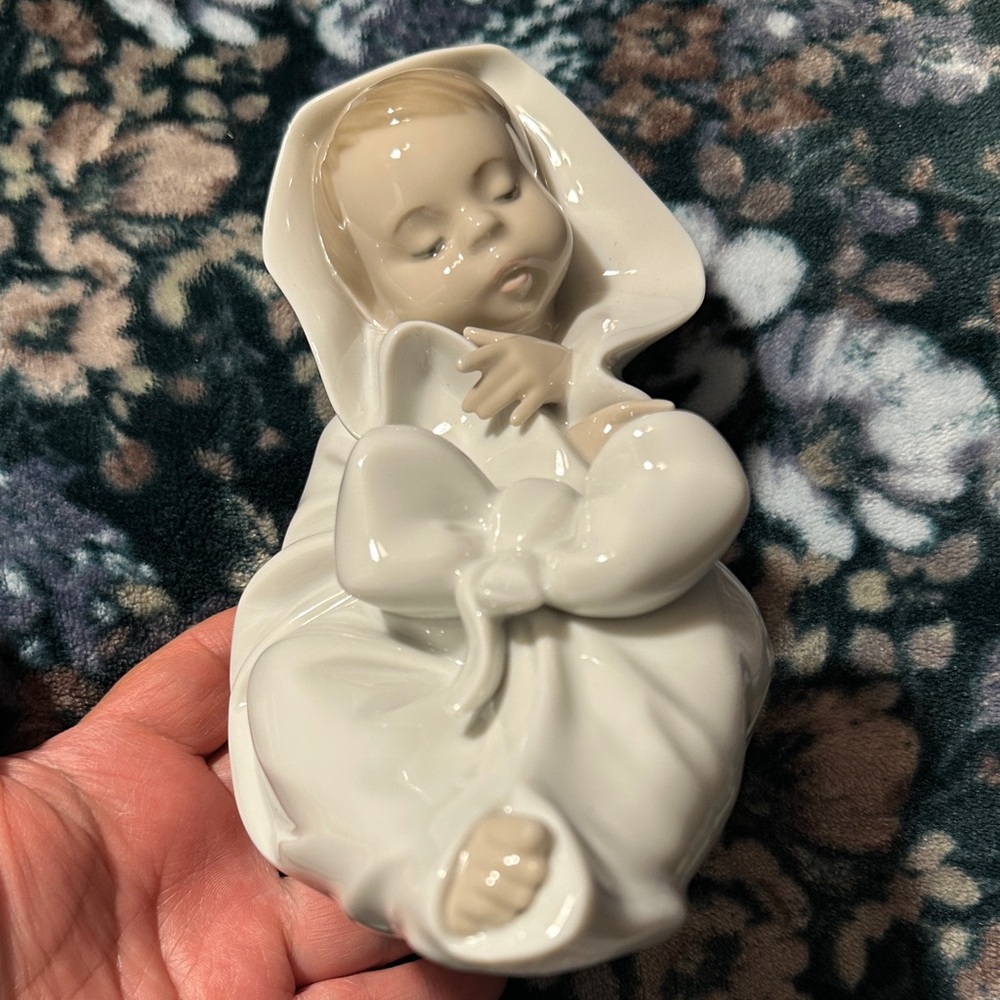 NAO Porcelain Sleeping Baby Figurine - White and Cream